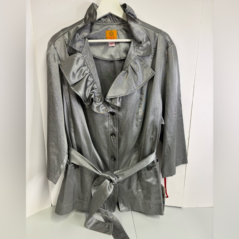 Ruby Rd. Silver Ruffle-Collar Belted Trench